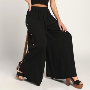 Lulus Black Side Button Wide Leg Pants - Small
